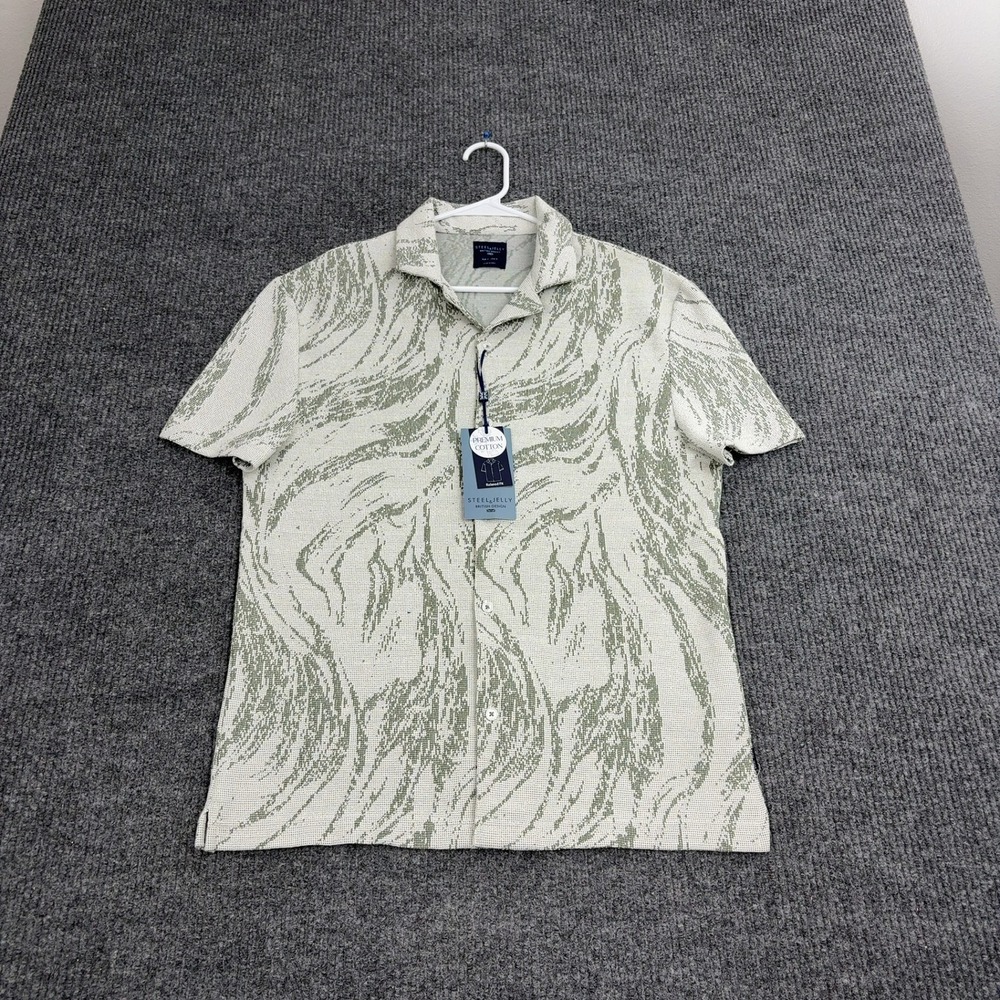 Steel & Jelly Shirt Mens M Green Cotton Polyester Textured Abstract Relaxed Fit